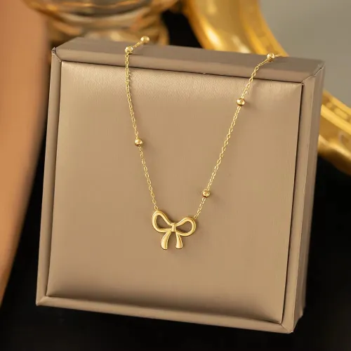  Stainless Steel Bow Pendant Necklace